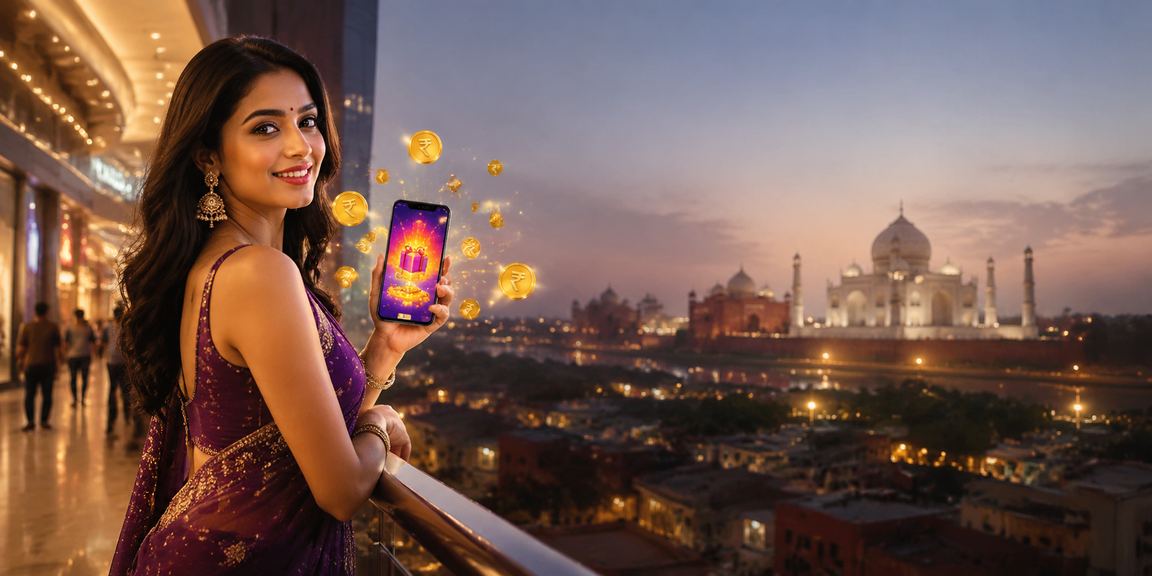 Mobile casino app showing VIP rewards in Agra with Taj Mahal background
