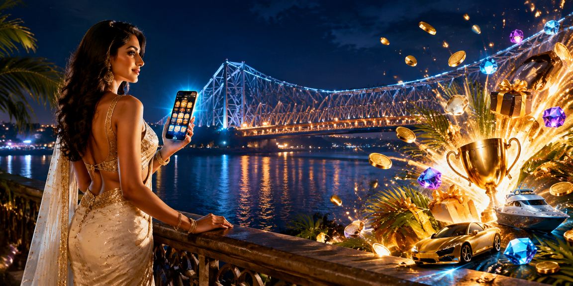 Mobile live casino app being used in Kolkata near Howrah Bridge by Indian female user